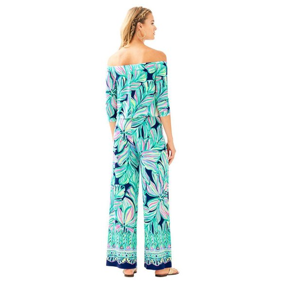 Lilly Pulitzer Weslee Floral Crop Top and Palazzo Pant Set High Tide Navy Small - Picture 14 of 14